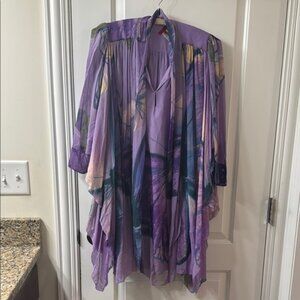 Vivienne Tam Flowy Purple Floral Butterfly Silk Dress Size P